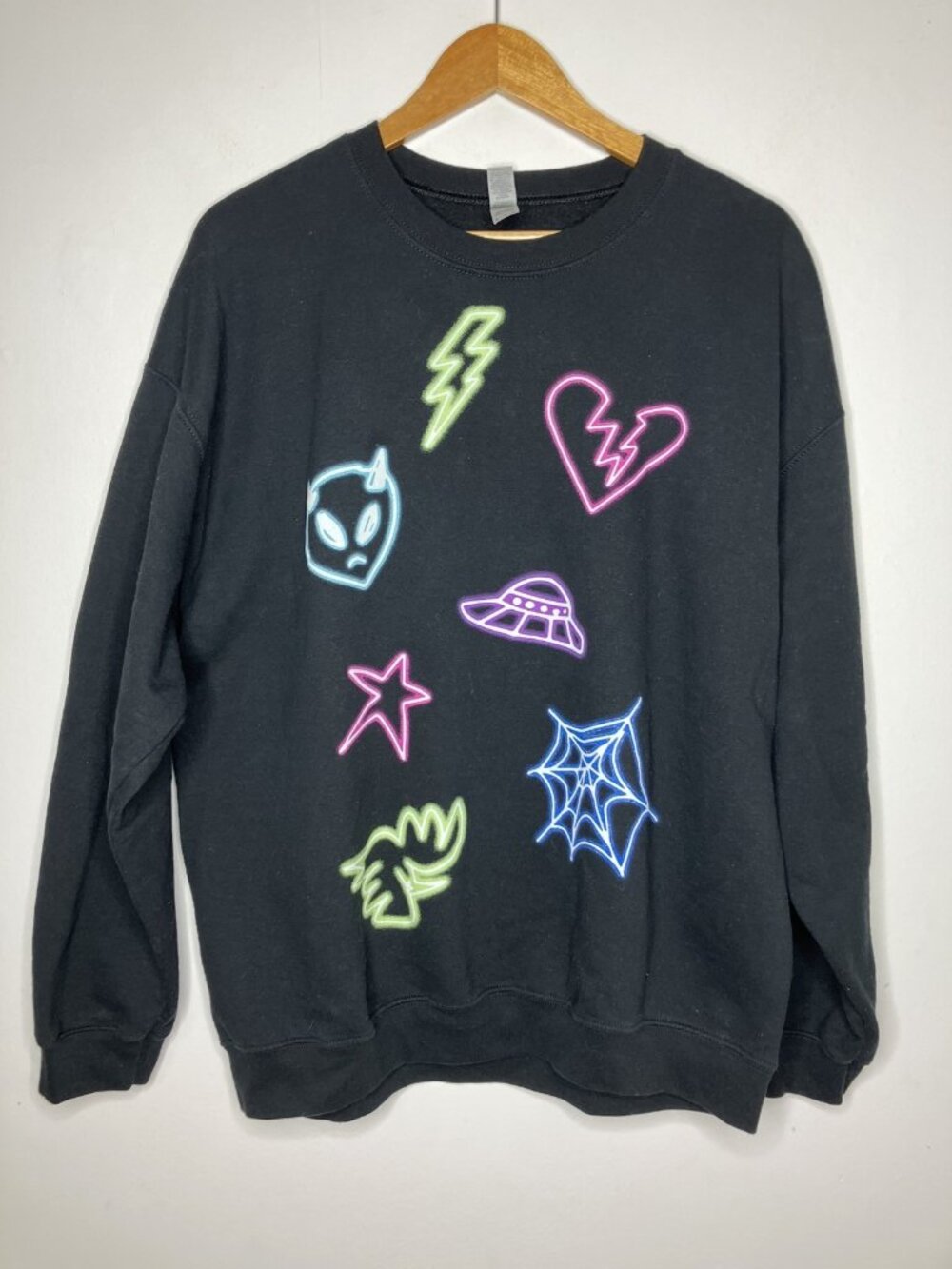 Stray Kids Neon Alien Graphic Pullover Sweatshirt Black K-Pop Men's XL
